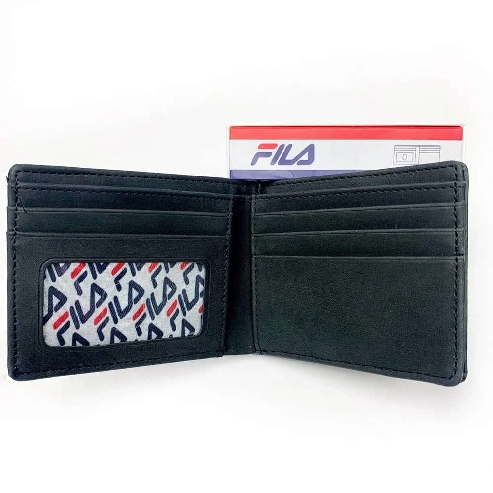 Fila Black Bifold Wallet • Logo Front • 7 Card Slots • ID Window • Gift Box
